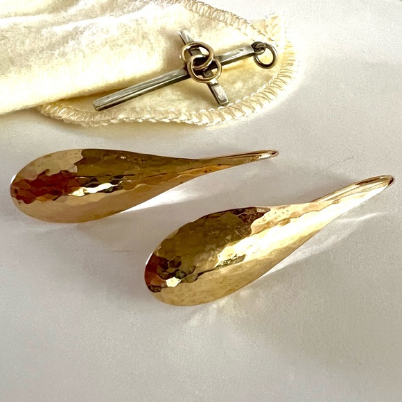 14k gold James Avery drop hook earrings hammered marriage rings cross pendant - Picture 2 of 14